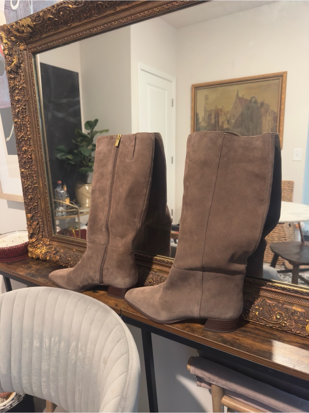 Classic Taupe Suede Mid-Calf Boots - Neutral Suede Style
